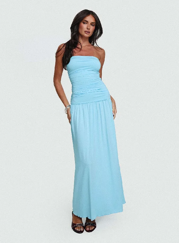 Glorie Strapless Maxi Dress Light Blue A-Line Day Work