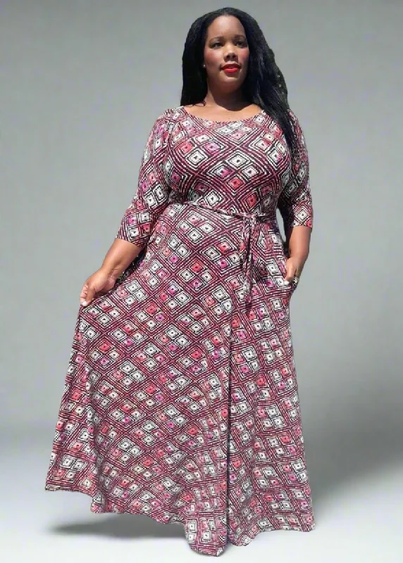 Plus Size Unique pattern loose Fit Pleats Flare Maxi Dress with Pockets Tunics Trendy modern Plus Size Unique pattern loose Fit Pleats Flare Maxi Dress with Pockets Tunics Trendy modern