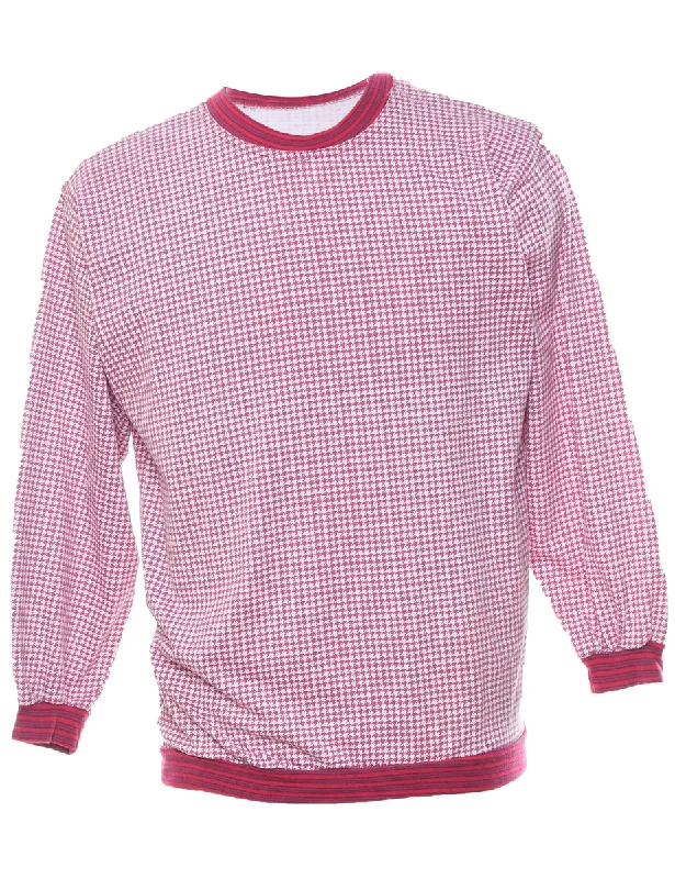 Houndstooth Pink & White Printed Sweatshirt - M Hoodie with Exposed Zipper Edgy Industrial Houndstooth Pink & White Printed Sweatshirt - M Hoodie with Exposed Zipper Edgy Industrial