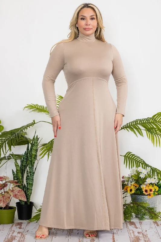 Plus Size Mock Neck Flare Maxi Dress with Zipper Back and French Terry Fabric Tunics Hiking breathable Plus Size Mock Neck Flare Maxi Dress with Zipper Back and French Terry Fabric Tunics Hiking breathable