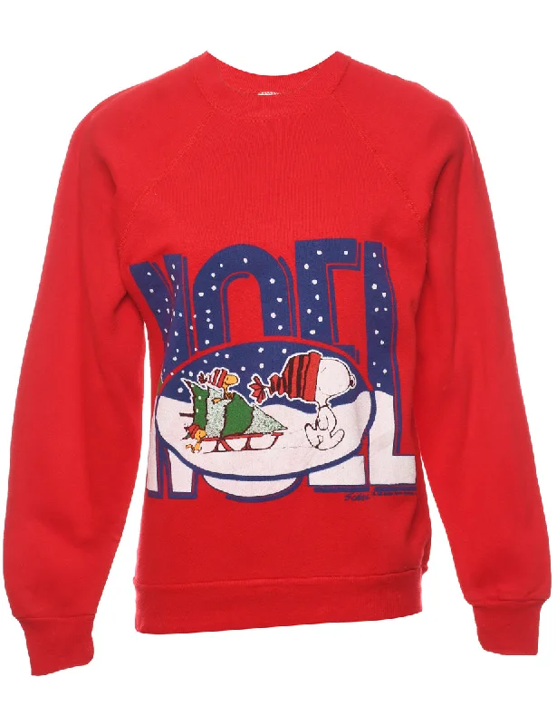 Cartoon Print Noel Christmas Sweatshirt - S Hoodie with Print Artistic Unique