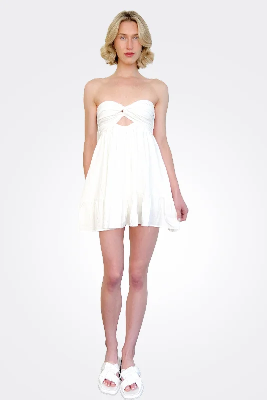 Strapless Mini Dress - White Stylish Plaid Mini Dress