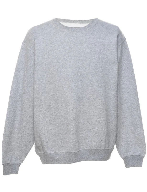 Grey Plain Sweatshirt - L Hoodie with Drop Shoulder Relaxed Streetwear