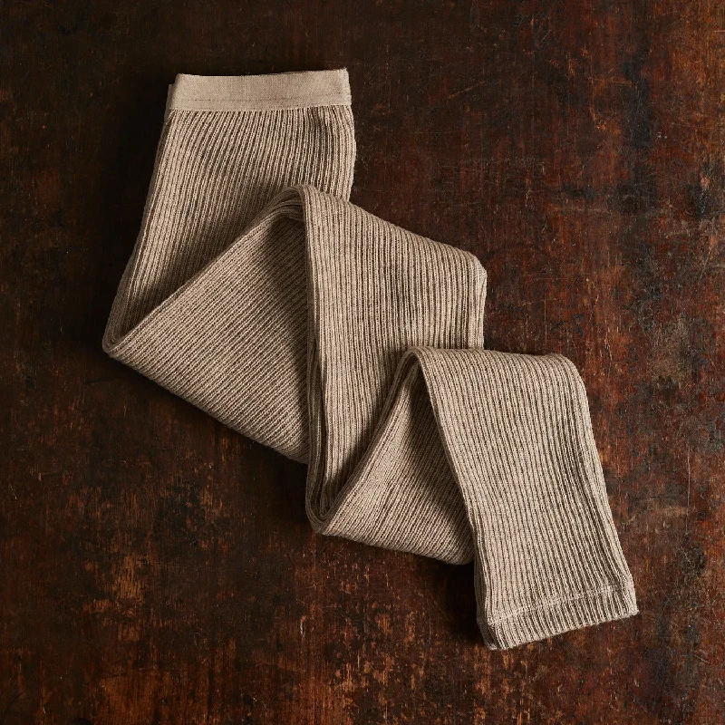 Womens Merino Wool Heavy Rib Leggings - Sand Melange Fashionable Solid Color Tights