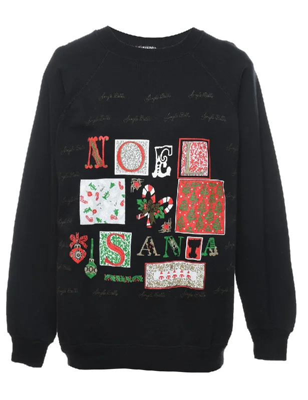 Black Christmas Sweatshirt - XL Hoodie with Ribbed Hem Stretchable Secure