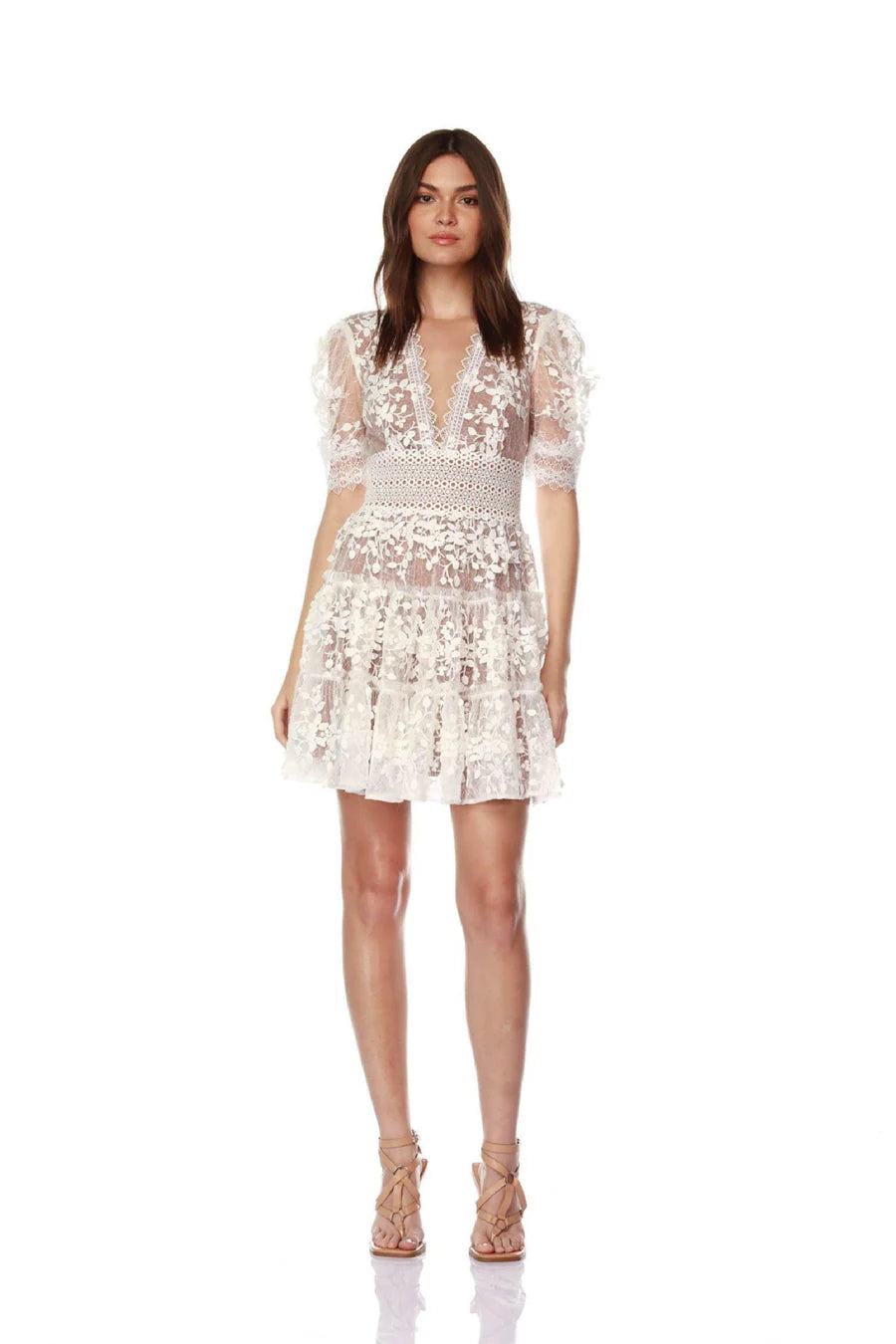 Megan Mini Dress - White Elegant Velvet Mini Dress