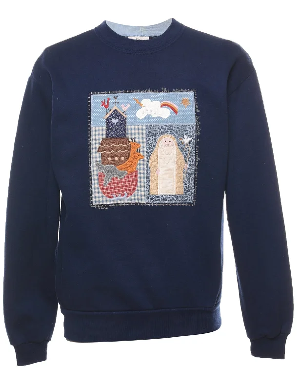 Noahs Ark Embroidered Sweatshirt - M Hoodie with Magnetic Closure Innovative Modern