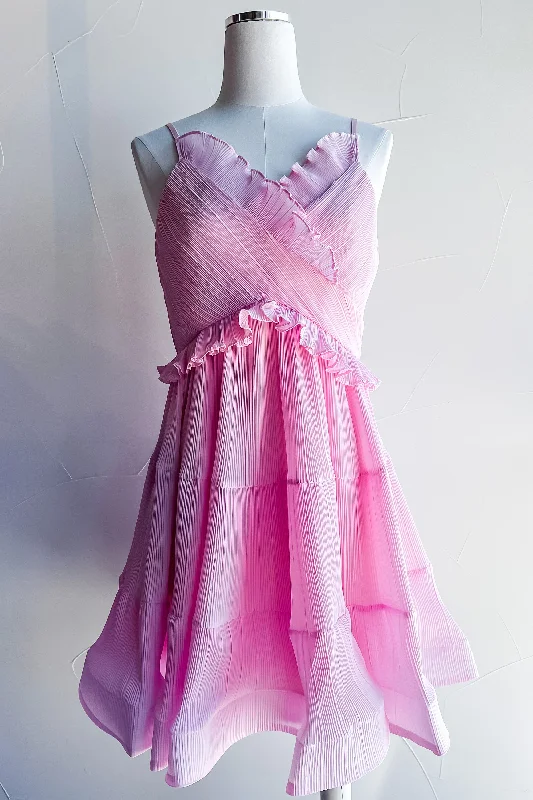 LILAC PLEATED MINI DRESS Stylish Ribbed Mini Dress