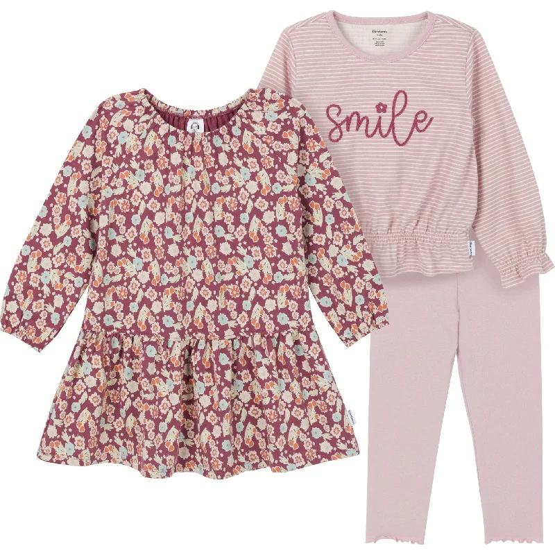 3-Piece Toddler Girls Pink Dress, Top and Legging Trendy Polka Dot Leggings