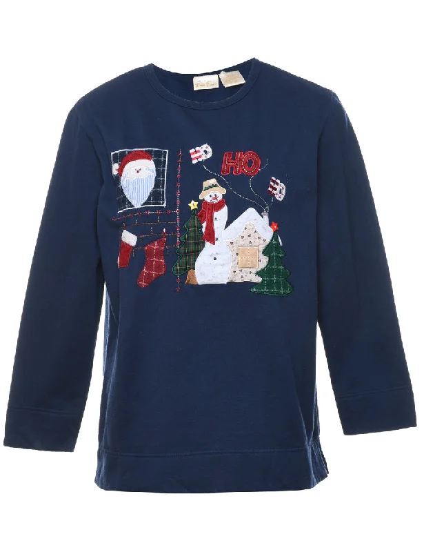 Embroidered Christmas Sweatshirt - S Hoodie with Drawcord Adjustable Secure
