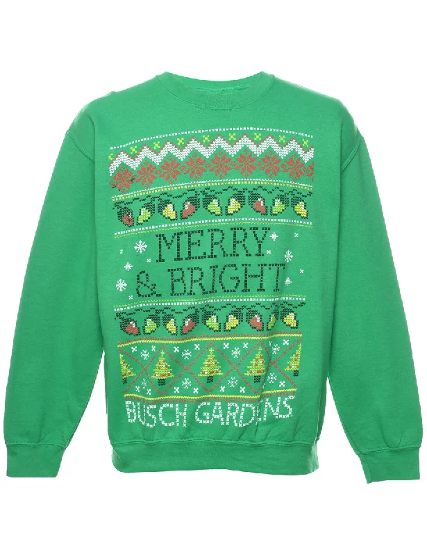 Nordic Print Christmas Sweatshirt - M Hoodie with Exposed Zipper Edgy Industrial