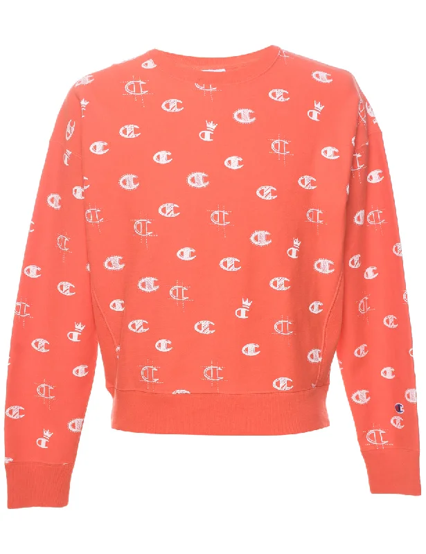 Champion Reverse Weave Printed Sweatshirt - L Hoodie with Monochrome Minimalist Simple