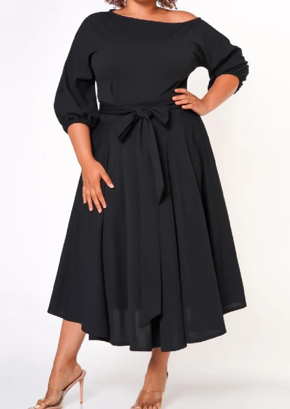 HI Curvy Plus Size women boat neck  Flare maxi Dress Halter Neckline Beach