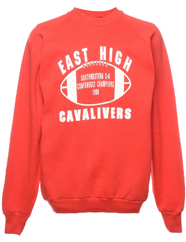 East High Cavaliers Printed Red & White Sweatshirt - XL Hoodie with Zipper Placket Modern Functional East High Cavaliers Printed Red & White Sweatshirt - XL Hoodie with Zipper Placket Modern Functional