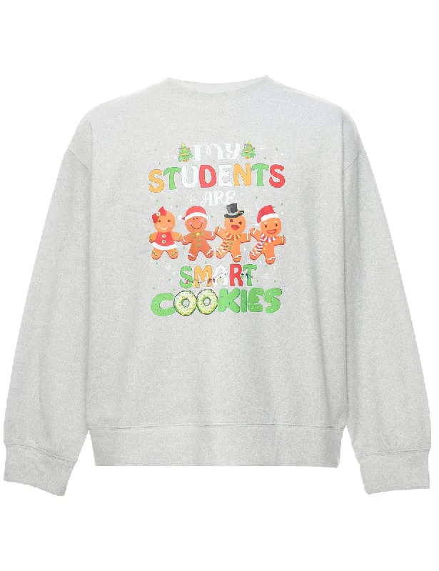 Teddy Bear Print Christmas Sweatshirt - L Hoodie with Puffed Sleeves Voluminous Trendy Teddy Bear Print Christmas Sweatshirt - L Hoodie with Puffed Sleeves Voluminous Trendy