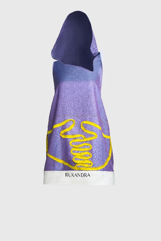 Purple Blue Silk Hoodie Hoodie with Exposed Zipper Edgy Industrial