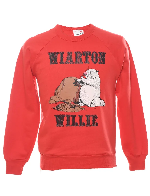 Wiarton Willie Red Vintage Printed Sweatshirt - S Hoodie with Double Zipper Versatile Adjustable Wiarton Willie Red Vintage Printed Sweatshirt - S Hoodie with Double Zipper Versatile Adjustable