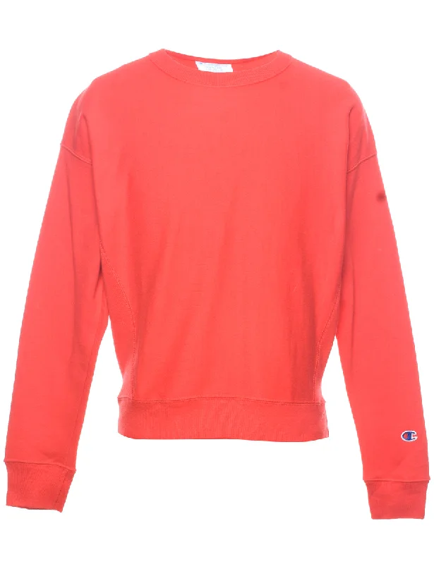 Champion Reverse Weave Plain Red Sweatshirt - M Hoodie with Hem Applique Textured Unique Champion Reverse Weave Plain Red Sweatshirt - M Hoodie with Hem Applique Textured Unique