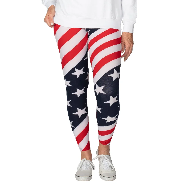 Women's American Flag Microfiber Leggings Cozy Workout Performance Leggings