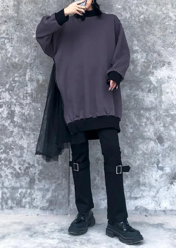 Modern gray cotton clothes For Women patchwork tunic o neck Sweatshirt Hoodie with Magnetic Closure Innovative Modern Modern gray cotton clothes For Women patchwork tunic o neck Sweatshirt Hoodie with Magnetic Closure Innovative Modern