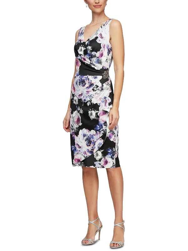 Womens Floral Print Jersey Cocktail And Party Dress Pencil Office Professional