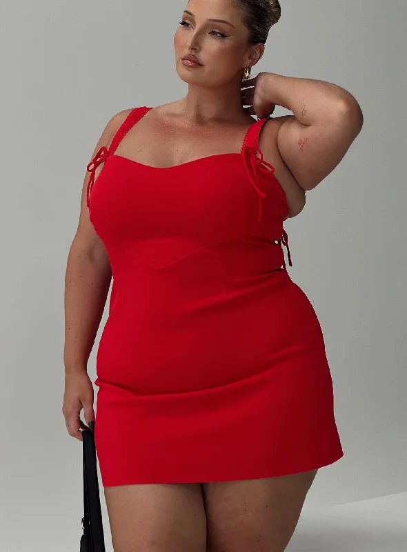 Lovers Quarrel Mini Dress Red Curve Halter Neckline Beach