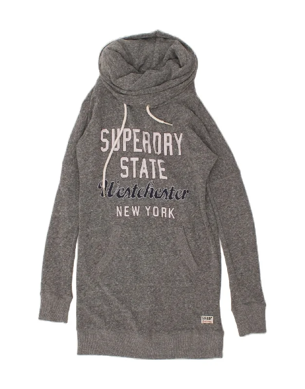 SUPERDRY Womens Graphic Sweatshirt Jumper Dress UK 6 XS Grey Polyester Hoodie with Strings Custom Fit Adjustable SUPERDRY Womens Graphic Sweatshirt Jumper Dress UK 6 XS Grey Polyester Hoodie with Strings Custom Fit Adjustable