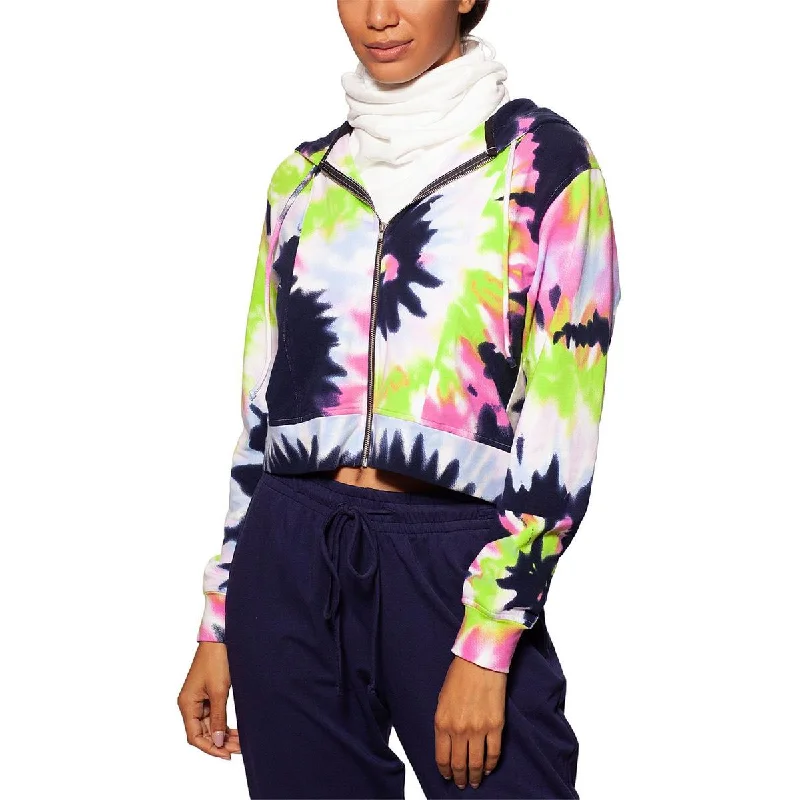 Bam Womens Cropped Tie Dye Zip Hoodie Hoodie with Tie-Dye Psychedelic Retro