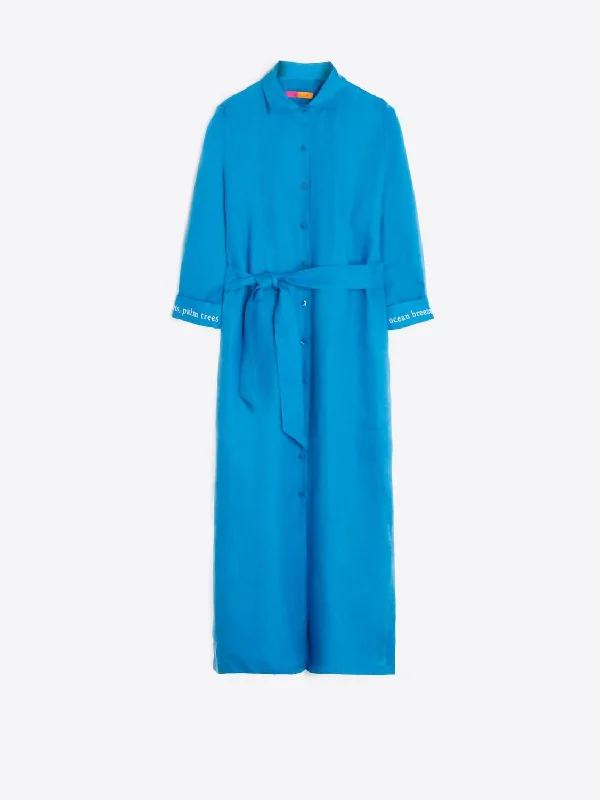 Antonella Embroidered Dress In Blue Linen Tunics Party sparkling