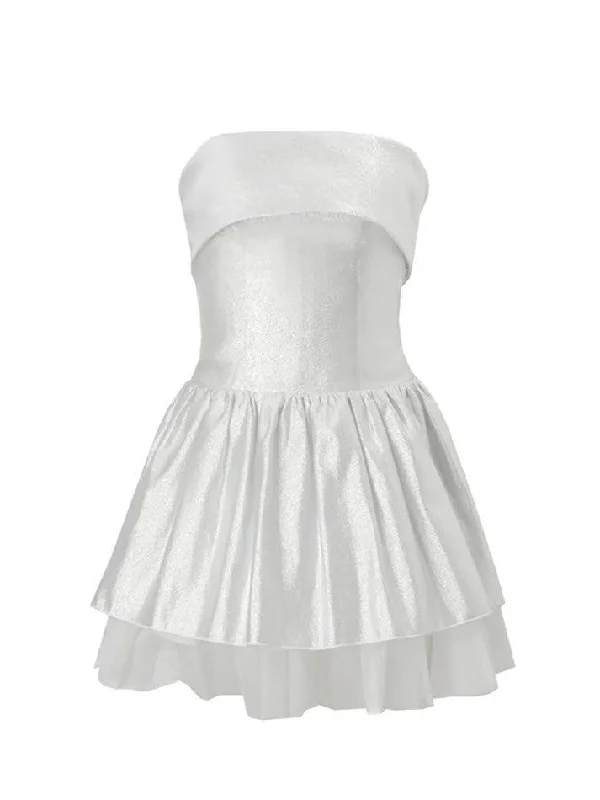 Off-Shoulder Multi-Layered Pleated Mini Dress Cozy Ribbed Mini Dress
