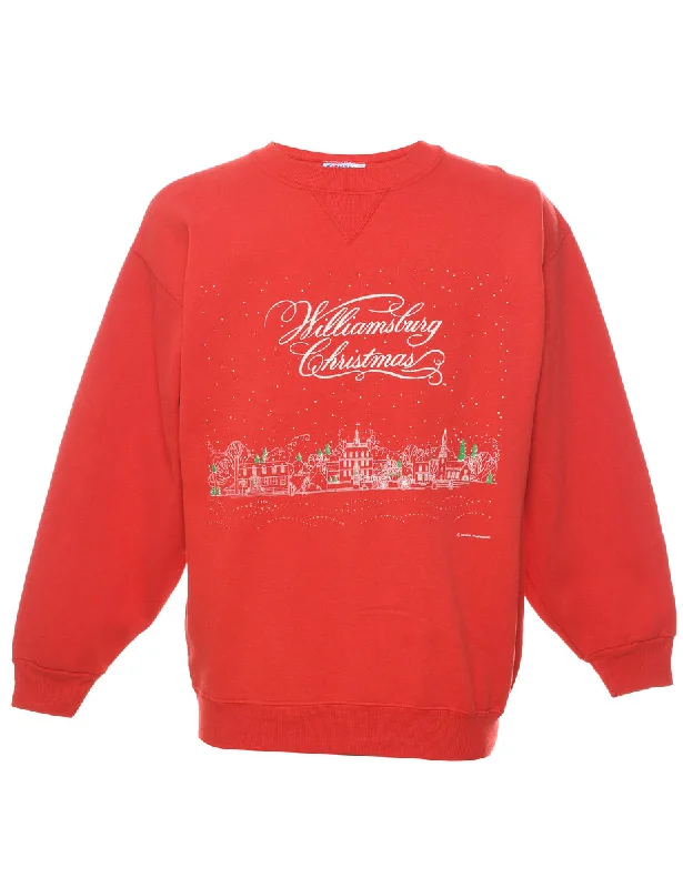 Red Christmas Sweatshirt - L Hoodie with High-Low Hem Asymmetrical Trendy