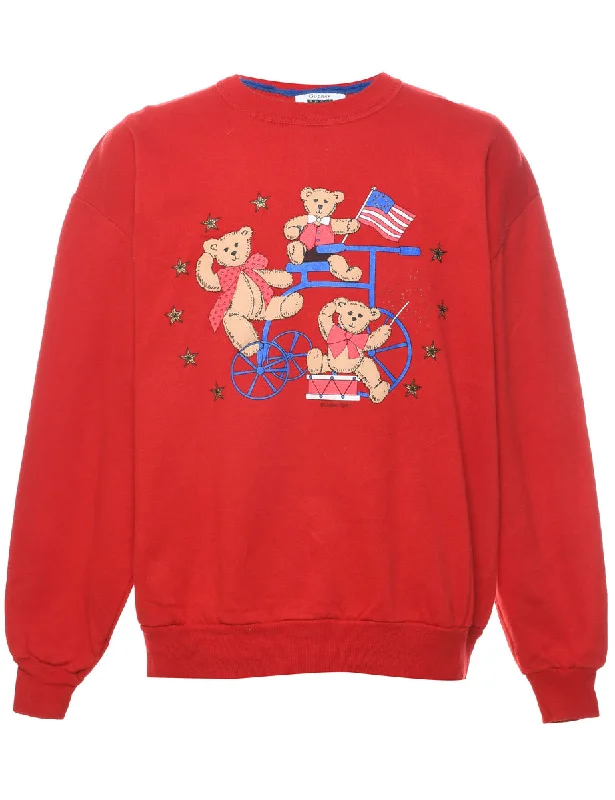 Teddy Bear Print Christmas Sweatshirt - XL Hoodie with Zipper Placket Modern Functional Teddy Bear Print Christmas Sweatshirt - XL Hoodie with Zipper Placket Modern Functional