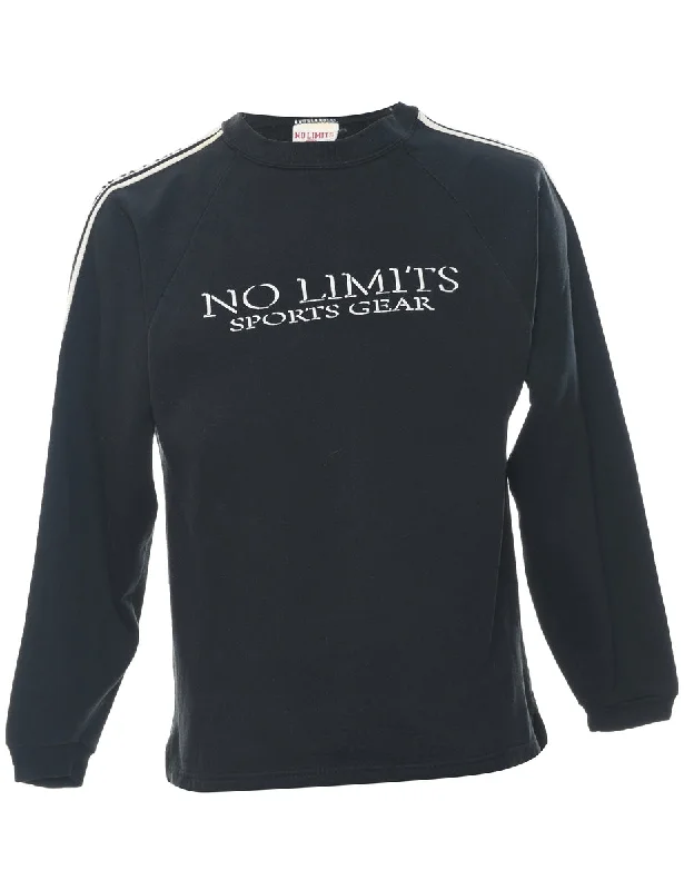 No Limits Sports Gear Printed Black Sweatshirt - S Hoodie with Belted Waist Structured Tailored No Limits Sports Gear Printed Black Sweatshirt - S Hoodie with Belted Waist Structured Tailored