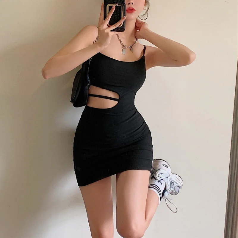Getadme Hot Fashion Women Sexy Bodycon Mini Dress Sleeveless Spaghetti Strap Solid Color Cutout Dress Trendy A-Line Mini Dress Getadme Hot Fashion Women Sexy Bodycon Mini Dress Sleeveless Spaghetti Strap Solid Color Cutout Dress Trendy A-Line Mini Dress