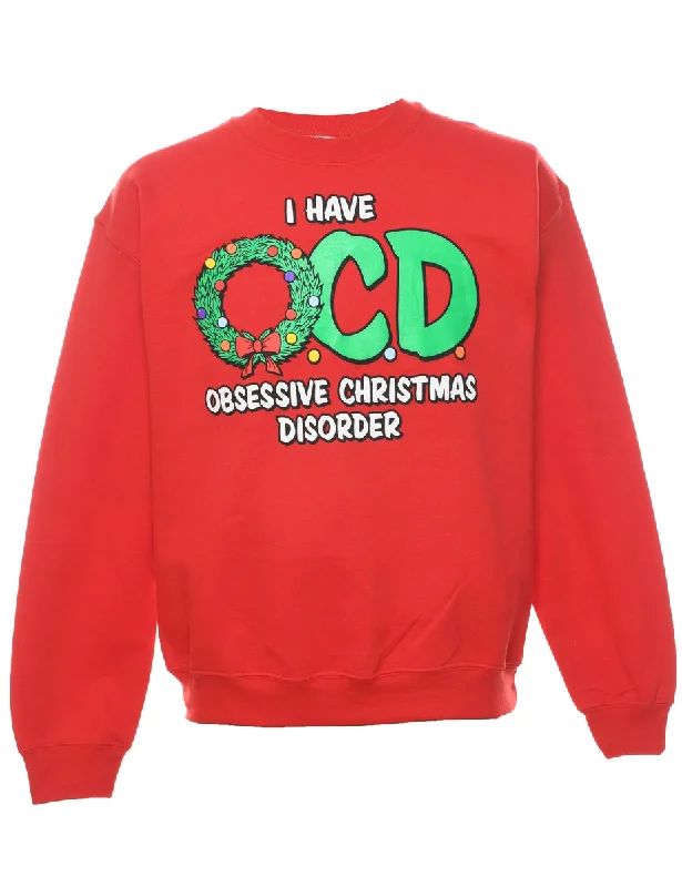 Red Christmas Sweatshirt - M Hoodie with Slit Hem Functional Movement
