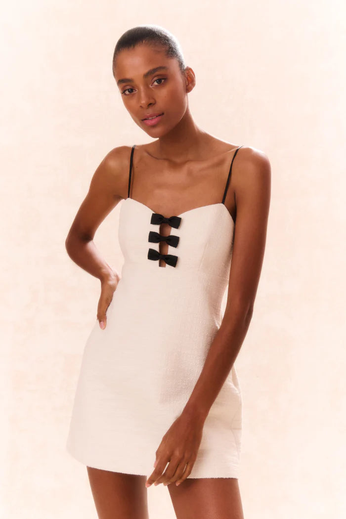 Adelaide Tweed Mini Dress - Cream Elegant Silk Mini Dress