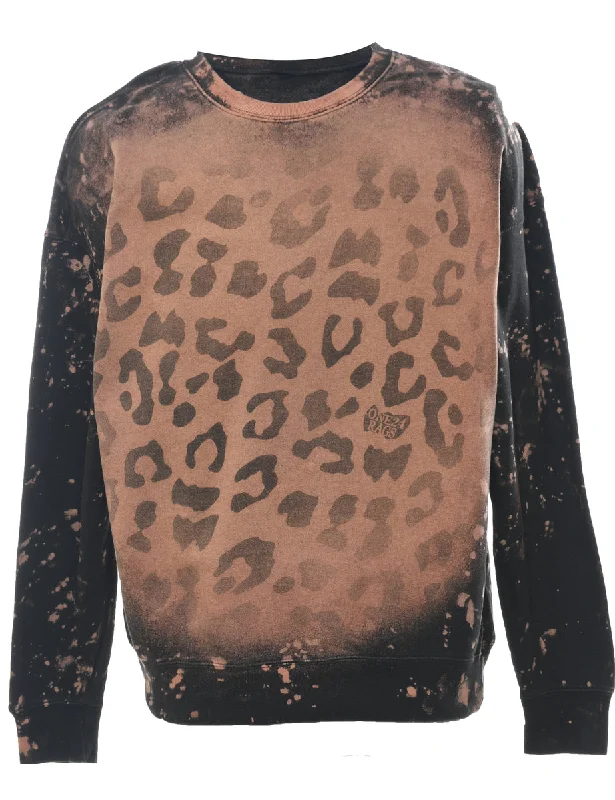 Classic 1990s Leopard Print Sweatshirt - M Hoodie with Velcro Closure Adjustable Secure Classic 1990s Leopard Print Sweatshirt - M Hoodie with Velcro Closure Adjustable Secure