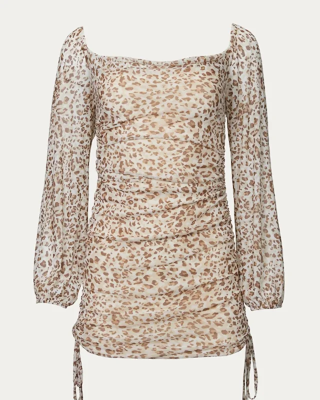 Leopard Mesh Mini Dress in Taupe/Mocha | Taupe/Mocha Stylish Sweetheart Neck Mini Dress Leopard Mesh Mini Dress in Taupe/Mocha | Taupe/Mocha Stylish Sweetheart Neck Mini Dress