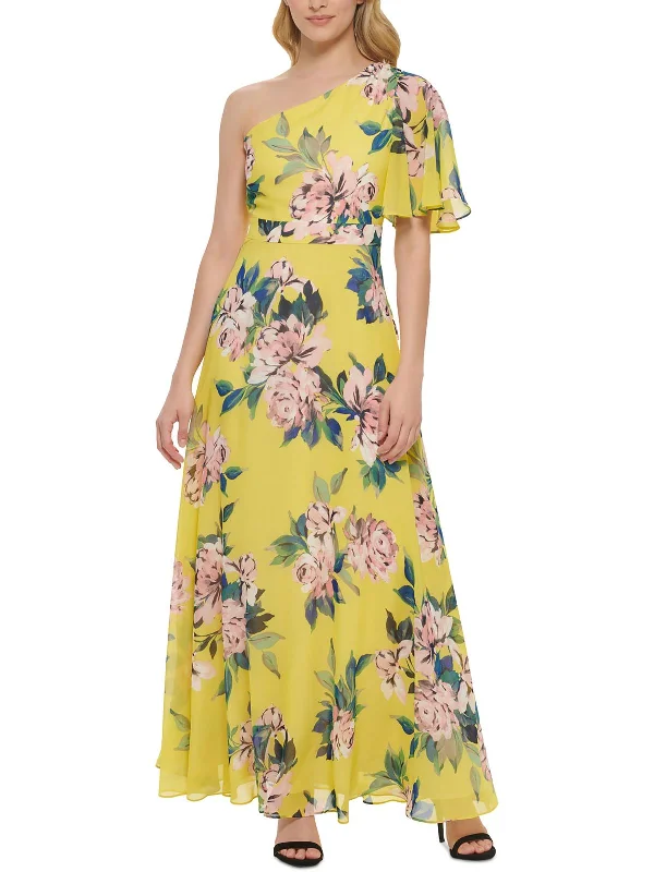 Womens Chiffon Maxi Dress Boat Neckline Classic