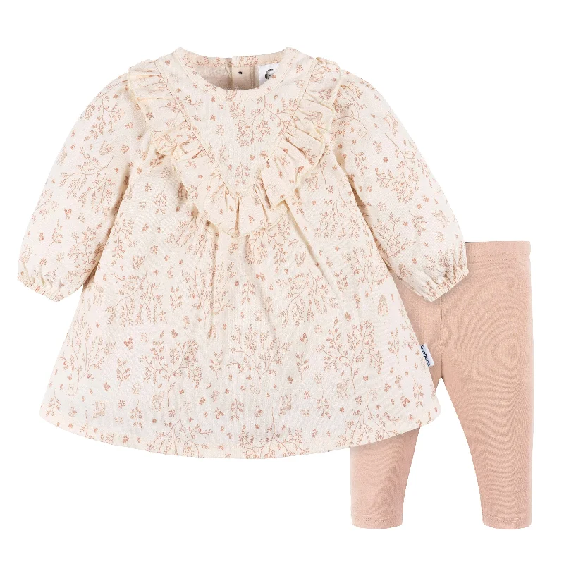 2-Piece Baby Girls Woodland Dress & Legging Set Stylish Pockets Active Leggings