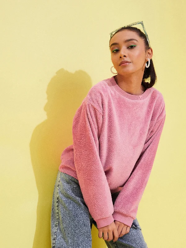 Girls Pink Fleece Fur Sweatshirt Hoodie with Slim Fit Tailored Modern