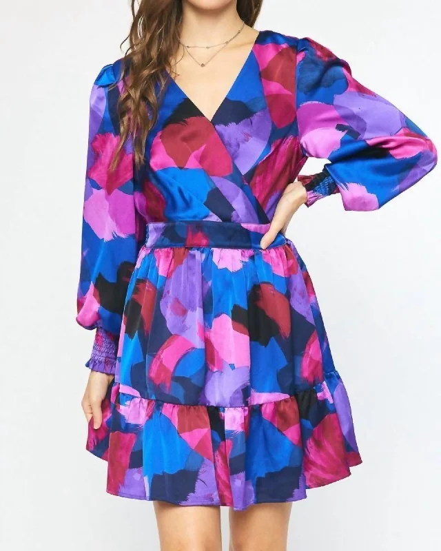 Long Sleeve Mini Dress in Multi | Multi Chic Puff Sleeve Mini Dress