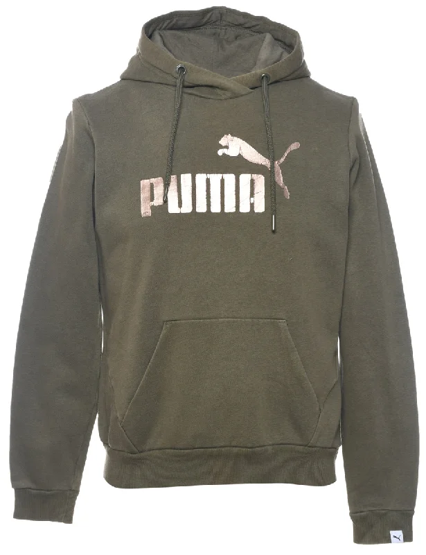 Puma Green & Gold Printed Hoodie - S Hoodie with Sequins Glamorous Eye-catching