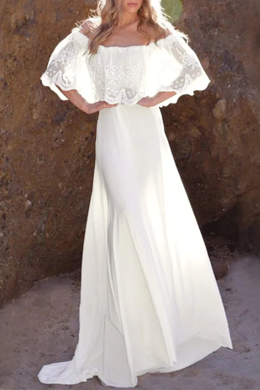 Elegant Formal Solid Lace Off the Shoulder Evening Dress Dresses Tunics Solid Classic Elegant Formal Solid Lace Off the Shoulder Evening Dress Dresses Tunics Solid Classic