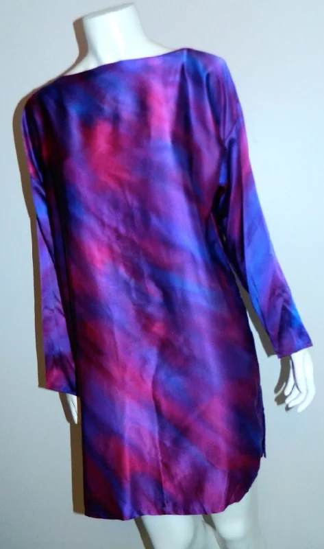 vintage 1980s purple silk satin tunic mini dress Hand Painted shirt S - M Stylish Button-Down Mini Dress vintage 1980s purple silk satin tunic mini dress Hand Painted shirt S - M Stylish Button-Down Mini Dress