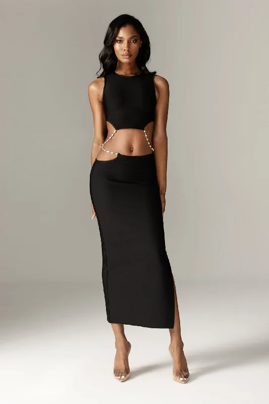 Stella Cutout Rhinestone Crop Top (Black) Anti-Shrink Durable Soft
