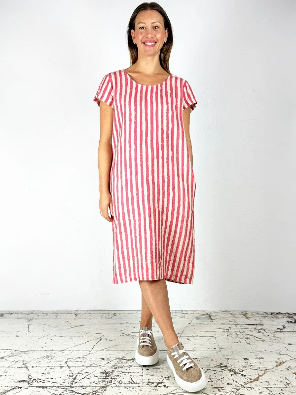 Chilli Stripe Linen T-Shirt Dress Turtleneck Warm Winter