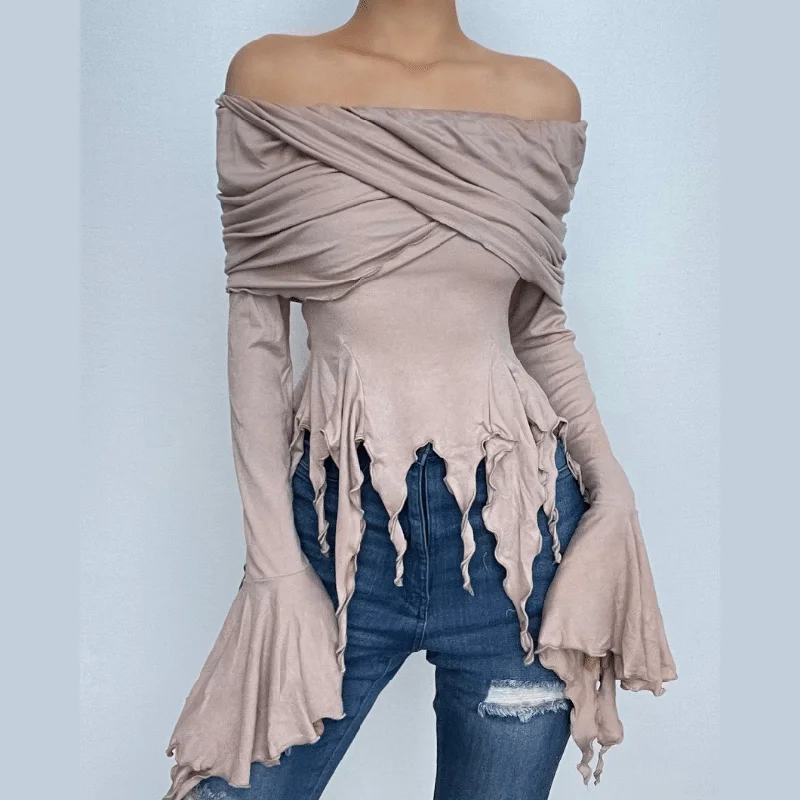 Ruffle long flared sleeve ruched off shoulder solid hoodie 2-way top Hoodie with Mesh Breathable Sporty Ruffle long flared sleeve ruched off shoulder solid hoodie 2-way top Hoodie with Mesh Breathable Sporty