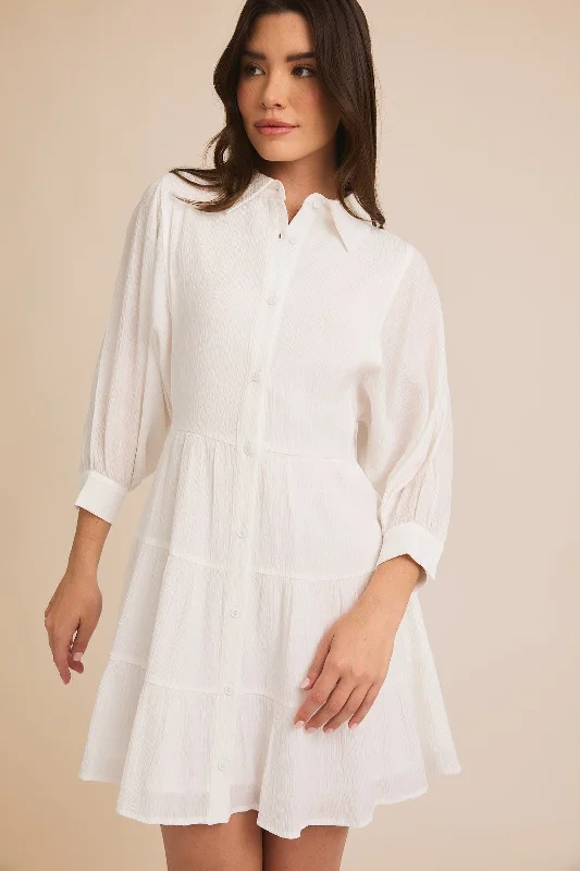 White 3/4 Sleeve Tiered Mini Dress | GILLI *30A JANUARY PREORDER Elegant Lace Mini Dress White 3/4 Sleeve Tiered Mini Dress | GILLI *30A JANUARY PREORDER Elegant Lace Mini Dress