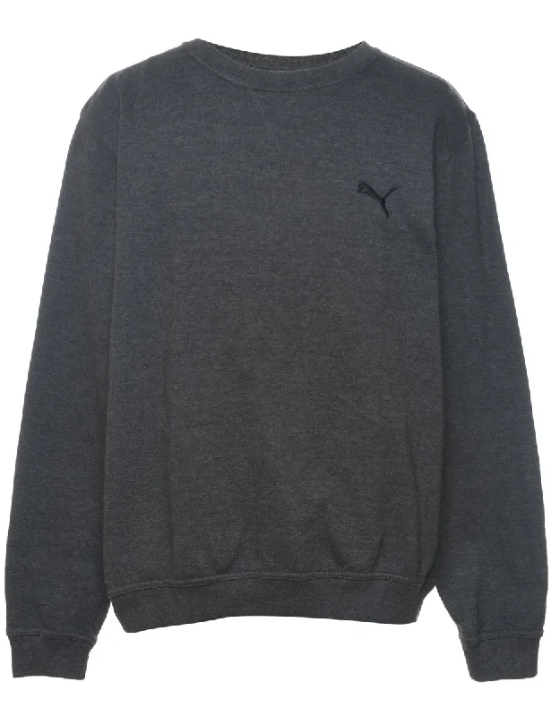 Puma Plain Grey Sweatshirt - M Hoodie with Raw Hem Edgy Unfinished